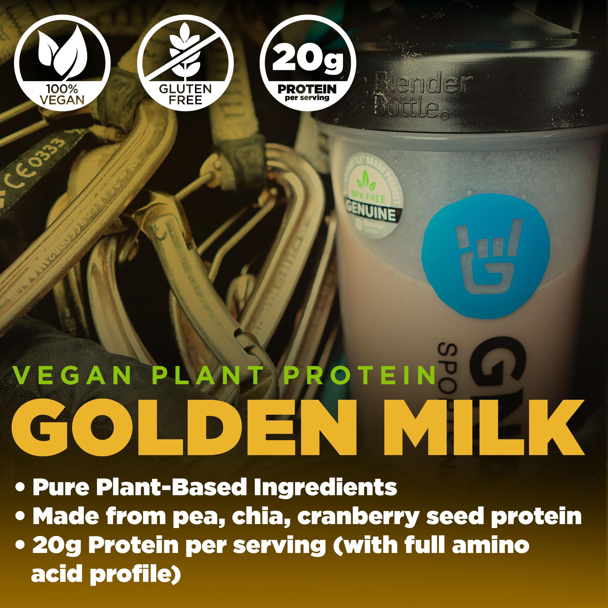Gnarly Nutrition Golden Milk Spoon dispensing powder into a cup
