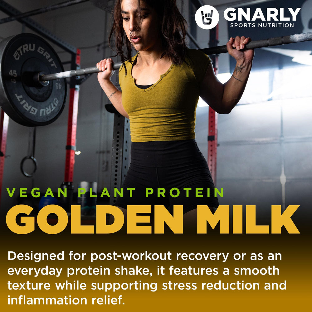 Gnarly Nutrition Golden Milk packaging highlighting turmeric, cinnamon, and pepper