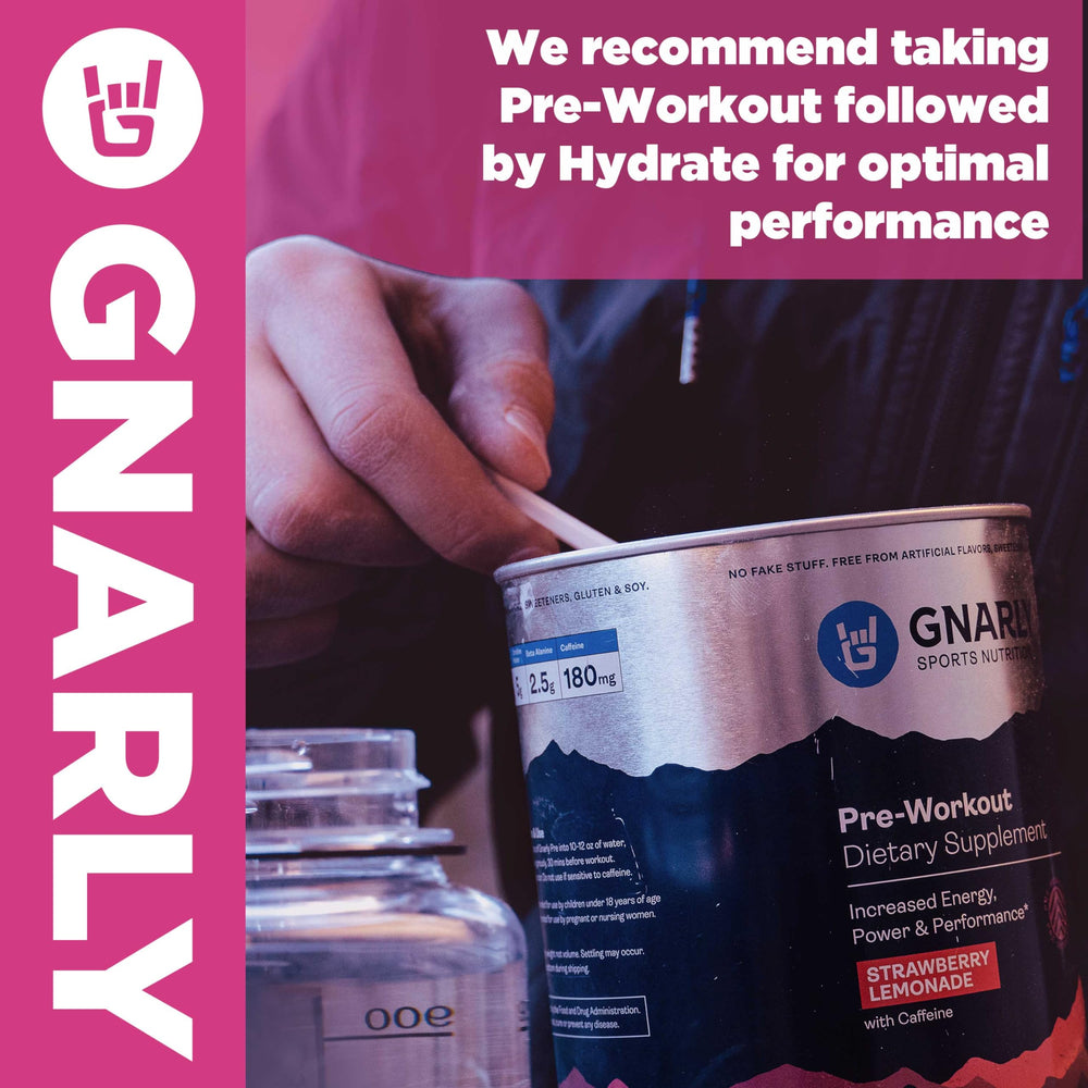 Gnarly Hydrate Raspberry serving scoop illustrates precise dosing for workouts.