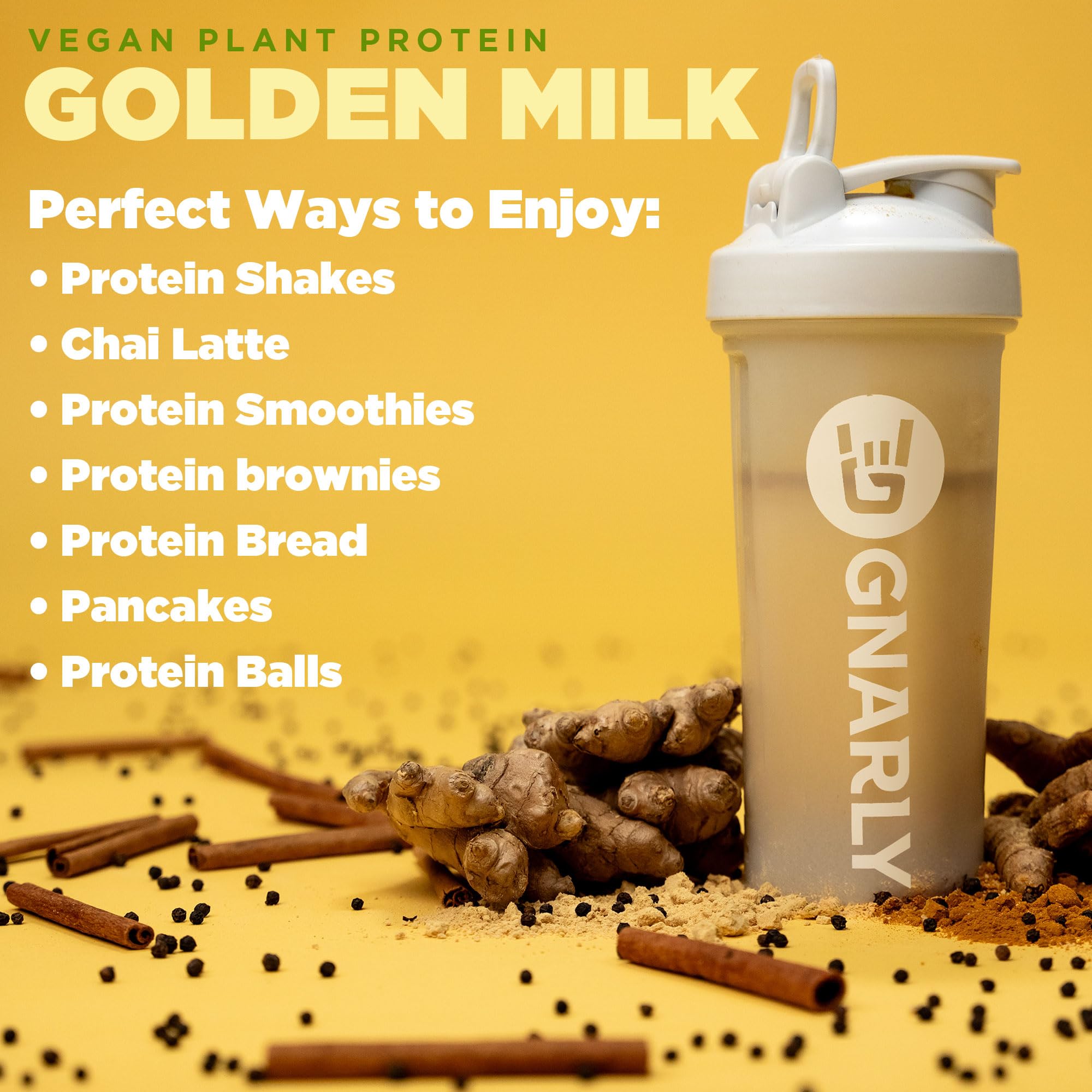 Gnarly Nutrition Golden Milk label highlights dairy-free, gluten-free, non-GMO attributes