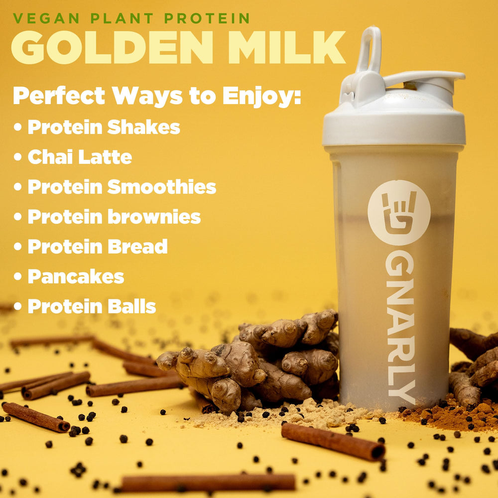 Gnarly Nutrition Golden Milk label highlights dairy-free, gluten-free, non-GMO attributes