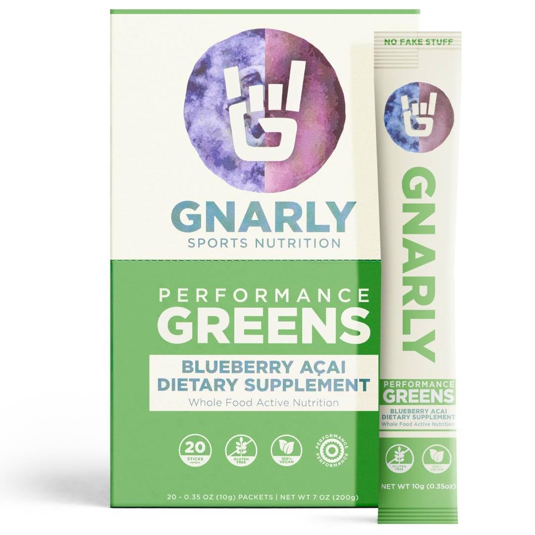 Gnarly Nutrition Greens Blueberry Acai bottle for easy daily nutrition and energy