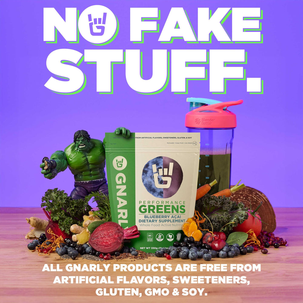 Gnarly Nutrition Greens vegan-packaging emphasizing plant-based nutrition