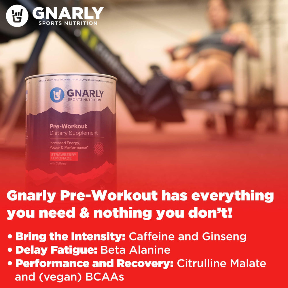 Gnarly Nutrition ingredient panel with beta-alanine and vegan BCAAs.