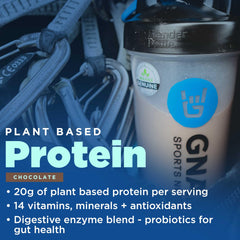 Gnarly Nutrition Vegan Protein Chocolate shake in glass; ideal for meal replacement on the go.