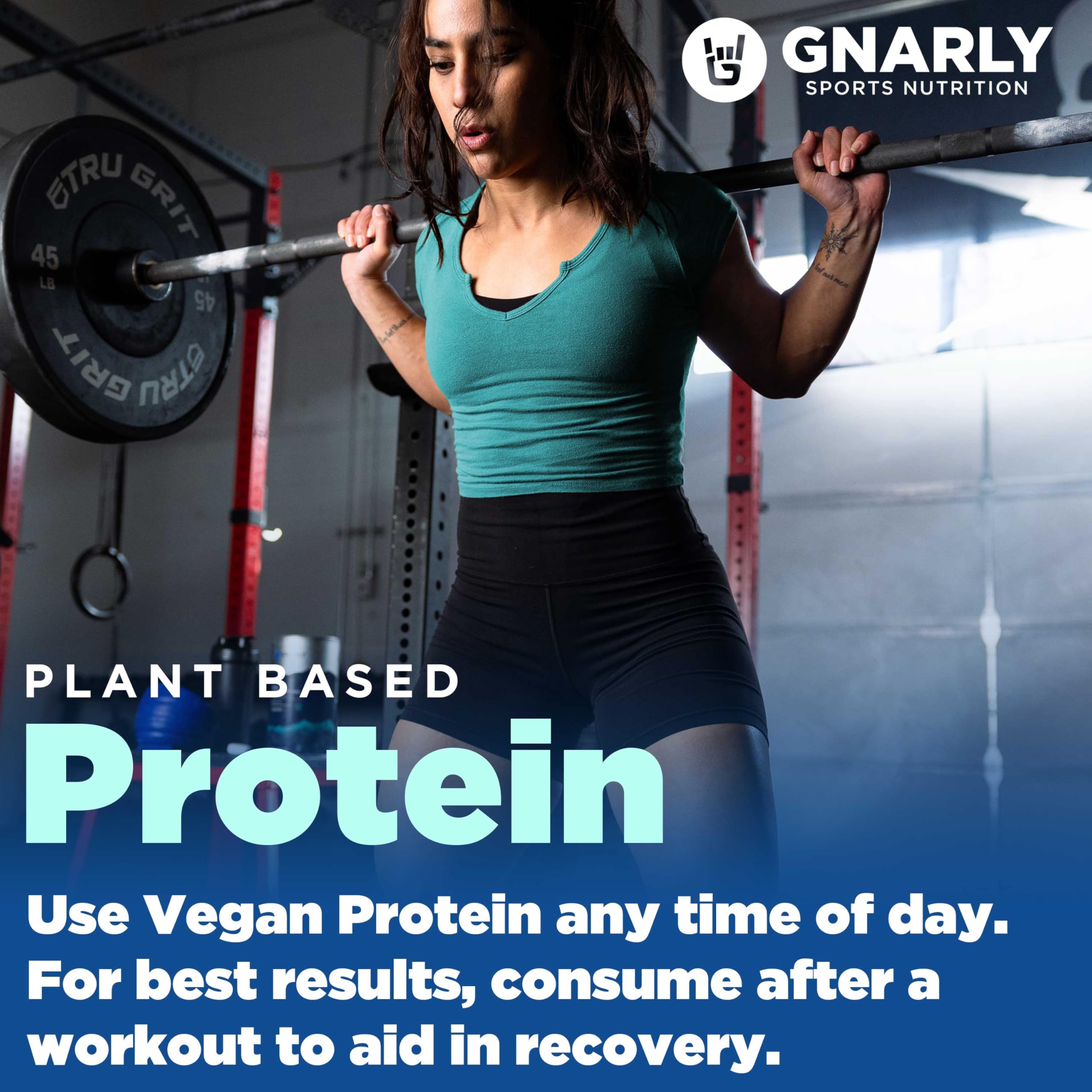 Gnarly Vanilla protein bottle label, highlights 23 vitamins and minerals.