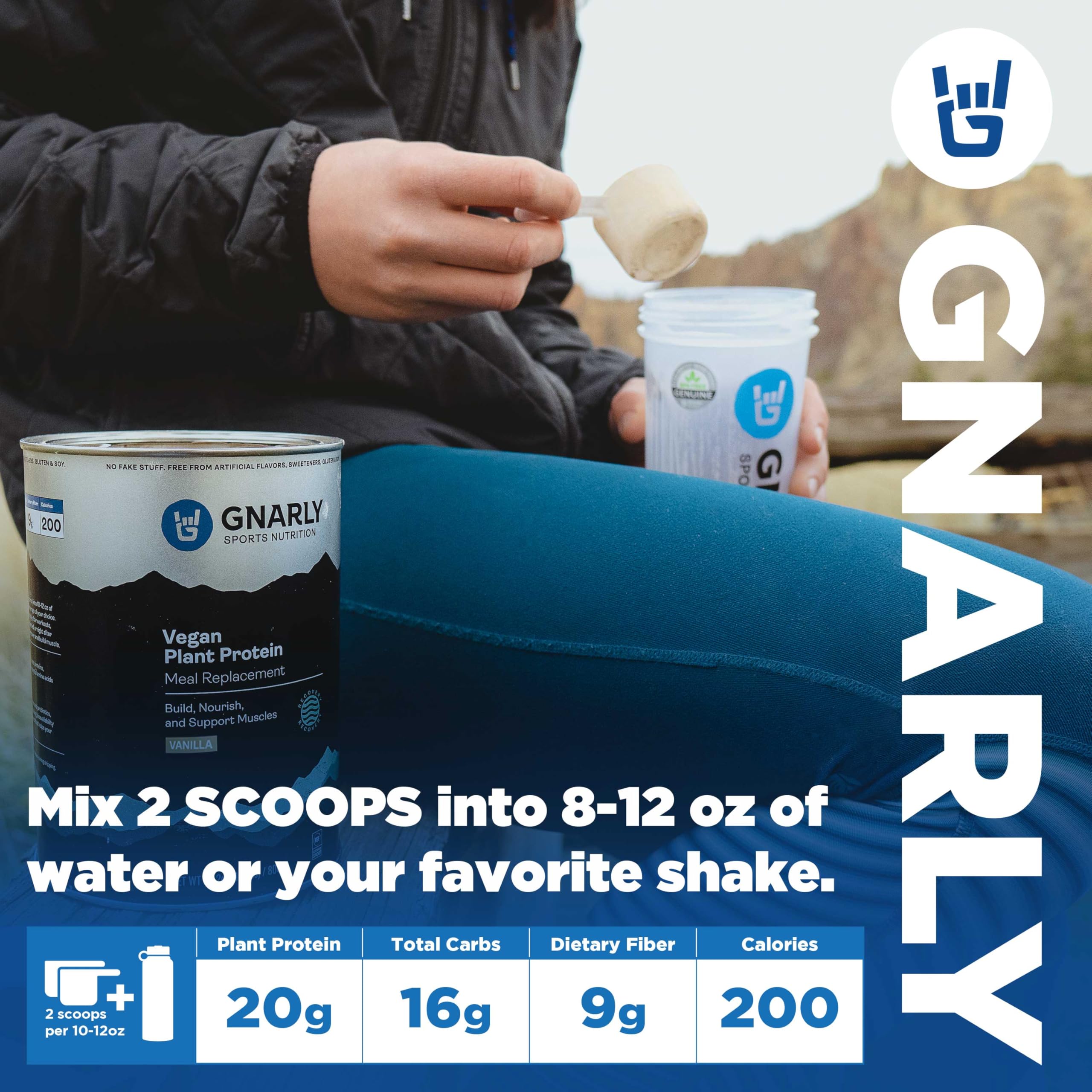 Gnarly Plant Protein vanilla nutrition facts panel, supports daily nutrition.