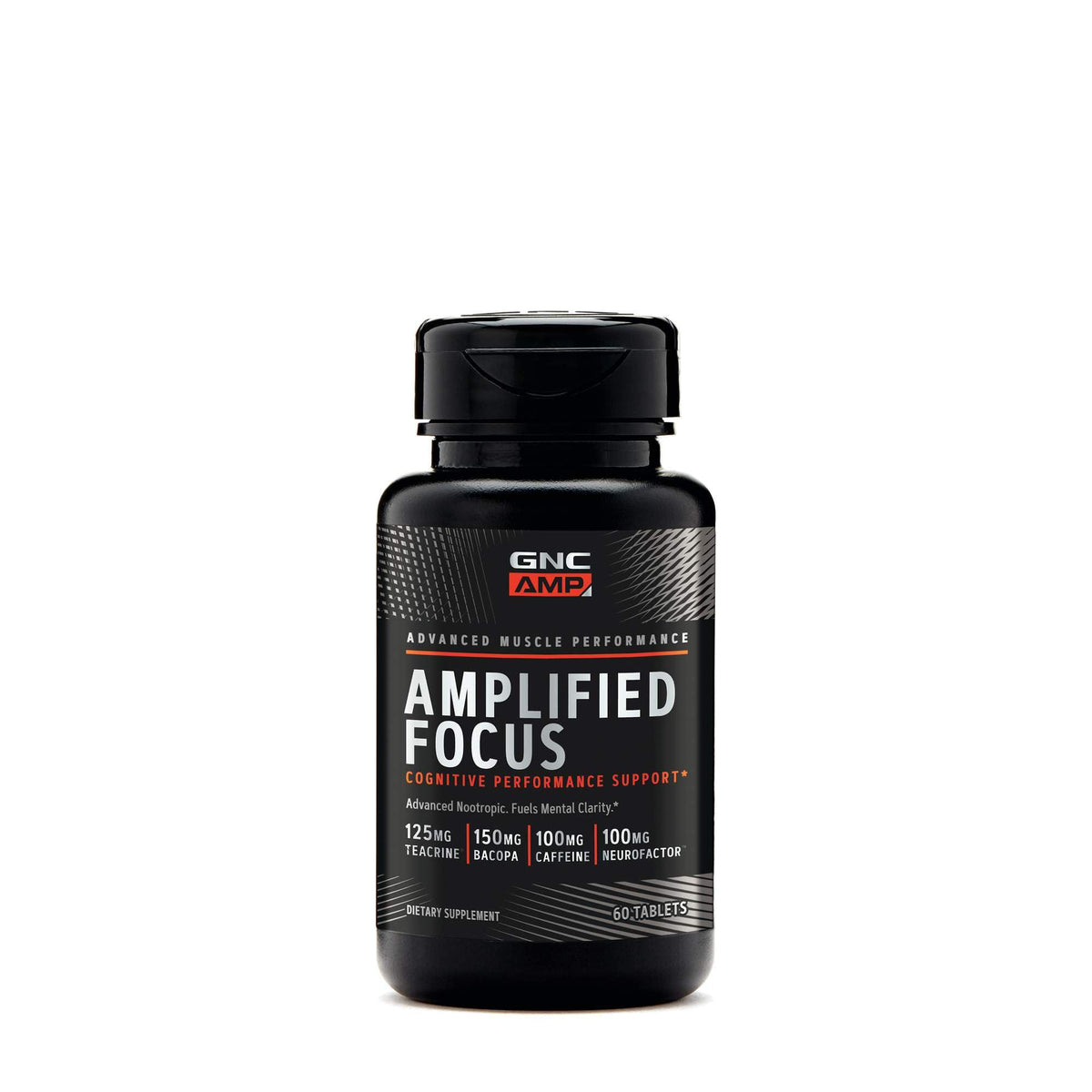 GNC AMP Amplified Focus tablets bottle view highlighting daily focus support
