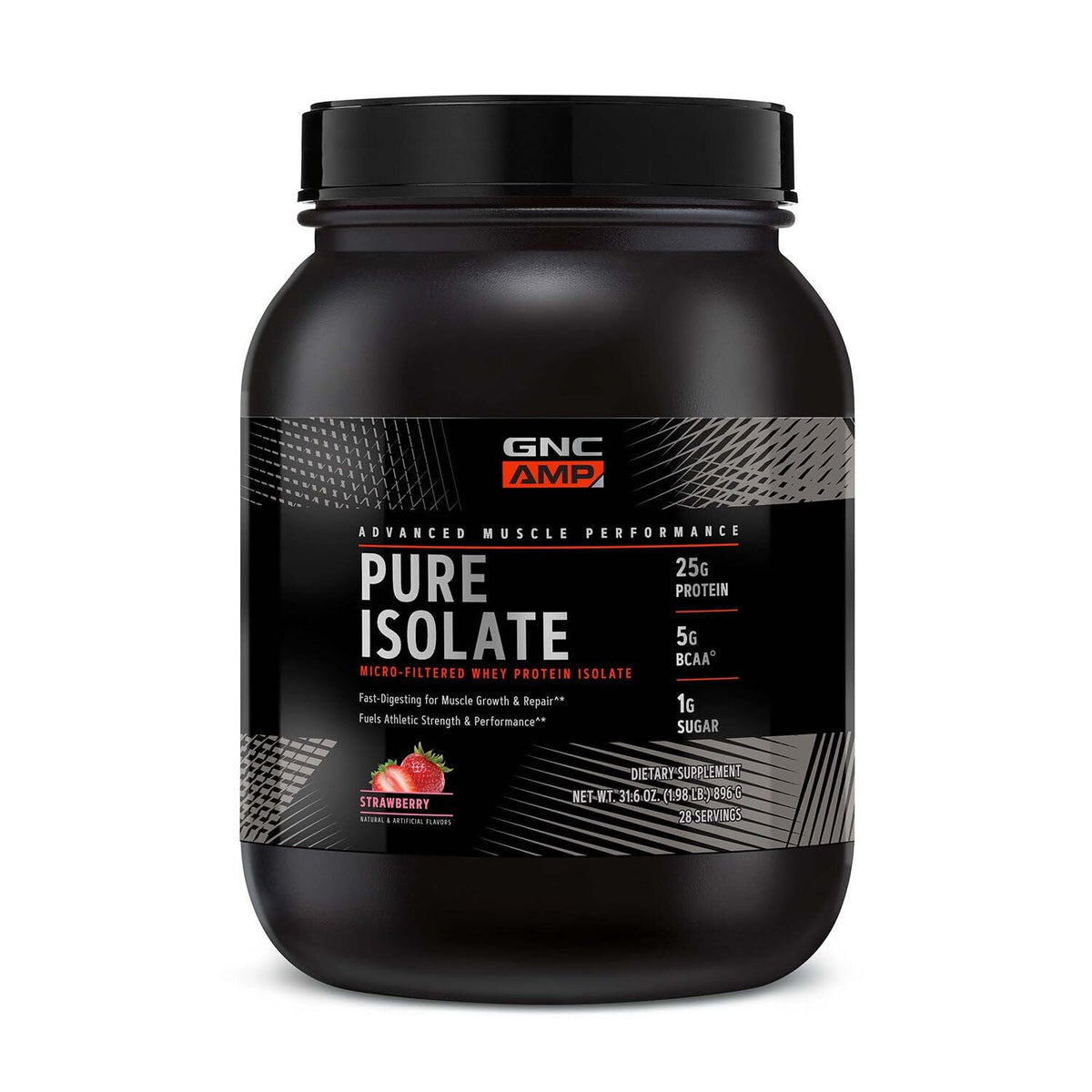 GNC AMP Pure Isolate Strawberry bottle front for post-workout fueling