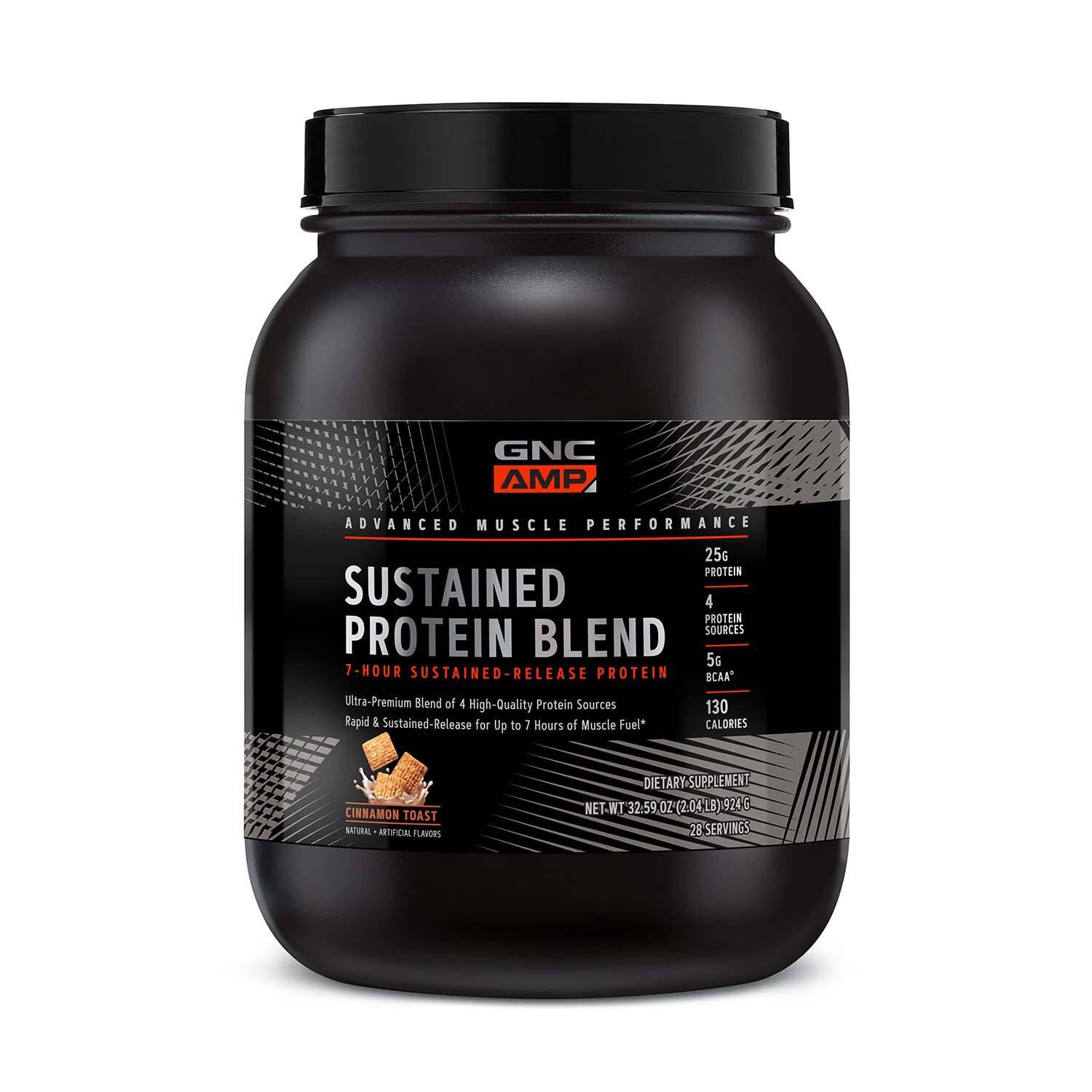 GNC AMP Sustained Cinnamon Toast package front for steady daily fueling