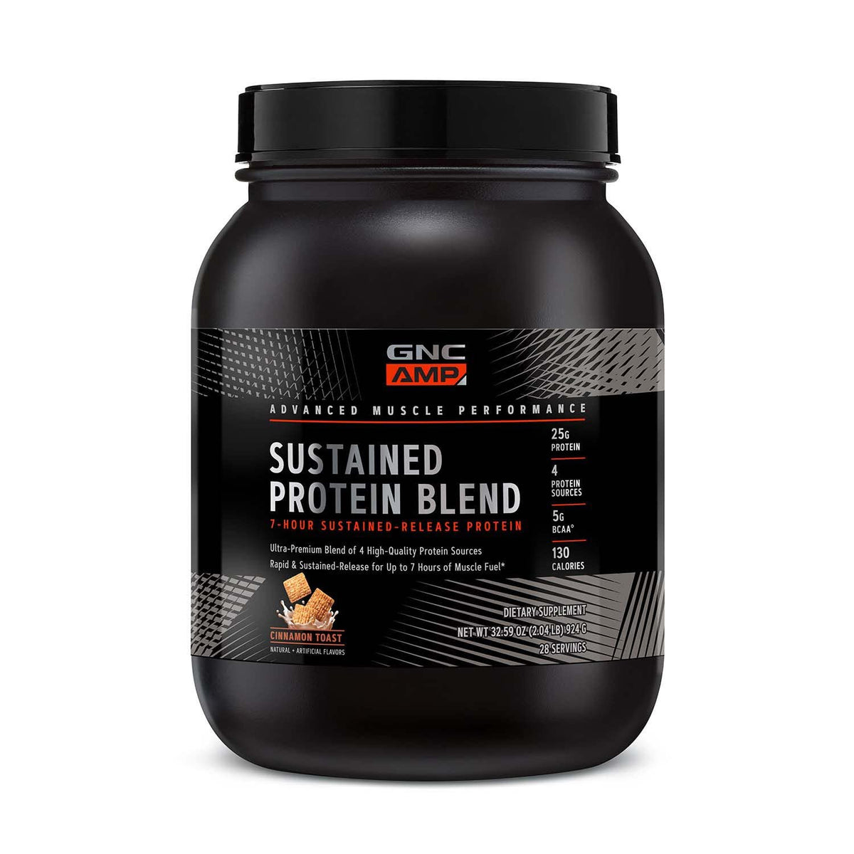 GNC AMP Sustained Cinnamon Toast package front for steady daily fueling