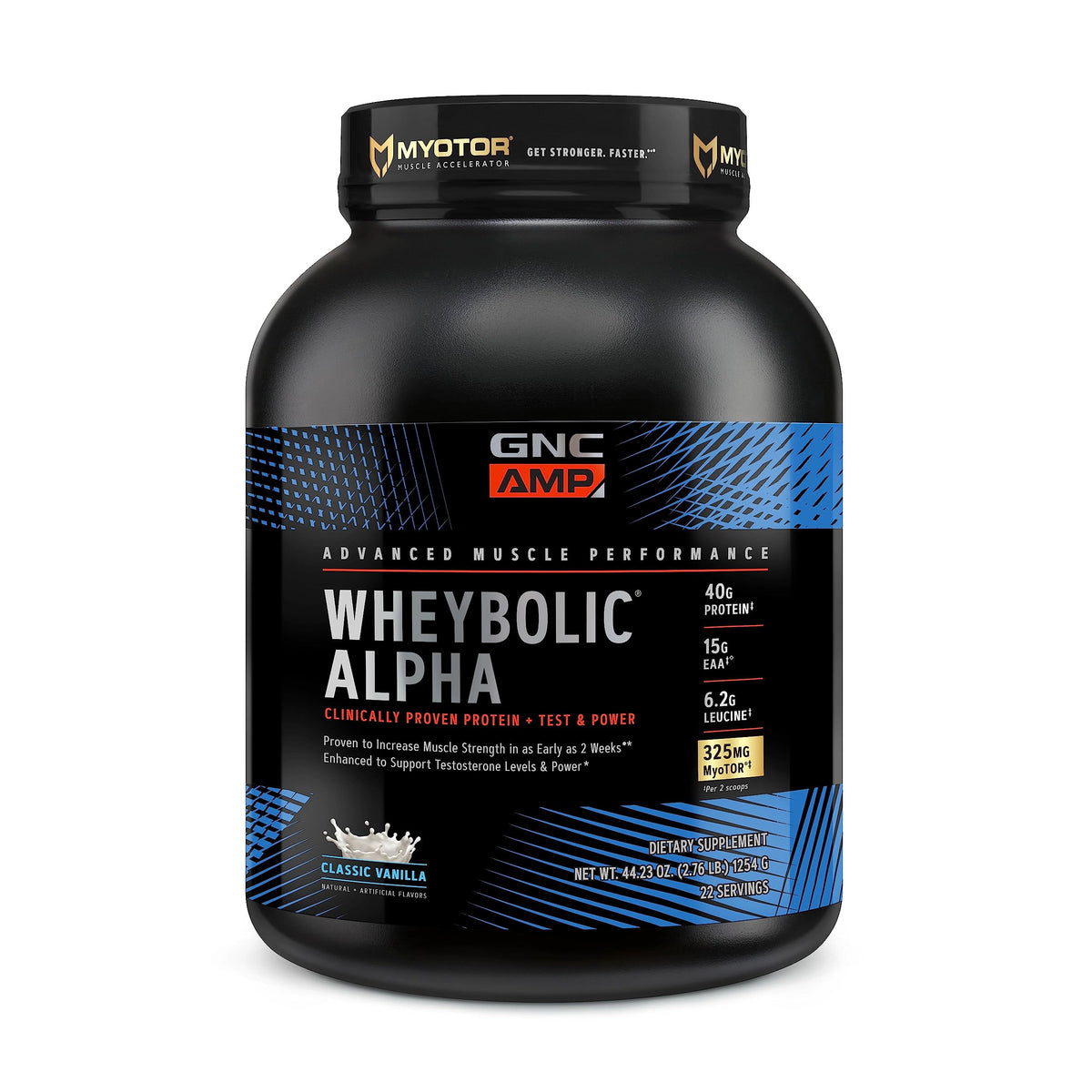 GNC AMP Wheybolic Alpha Classic Vanilla bottle for post workout strength support