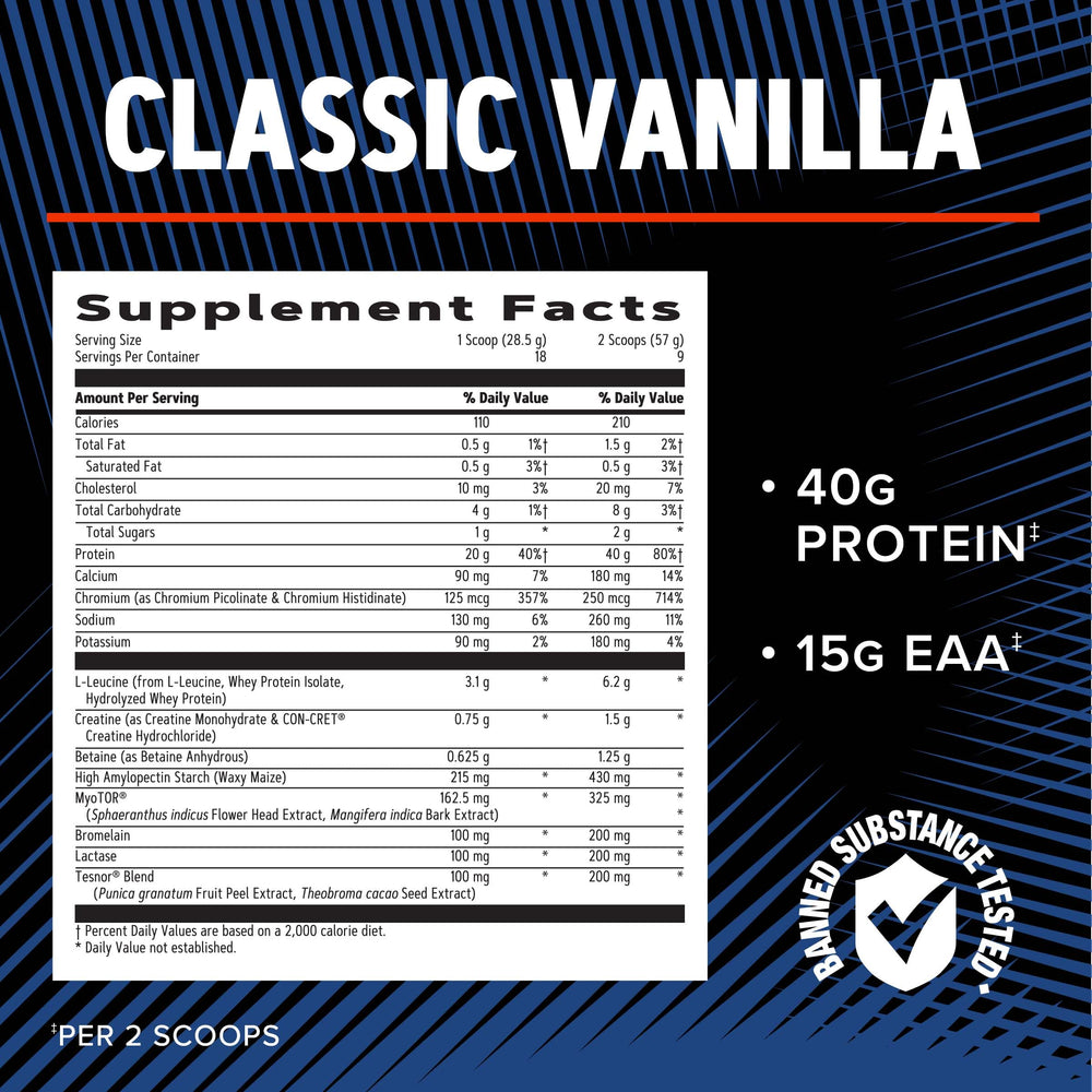 GNC AMP Wheybolic Alpha label closeup highlights key ingredients and benefits