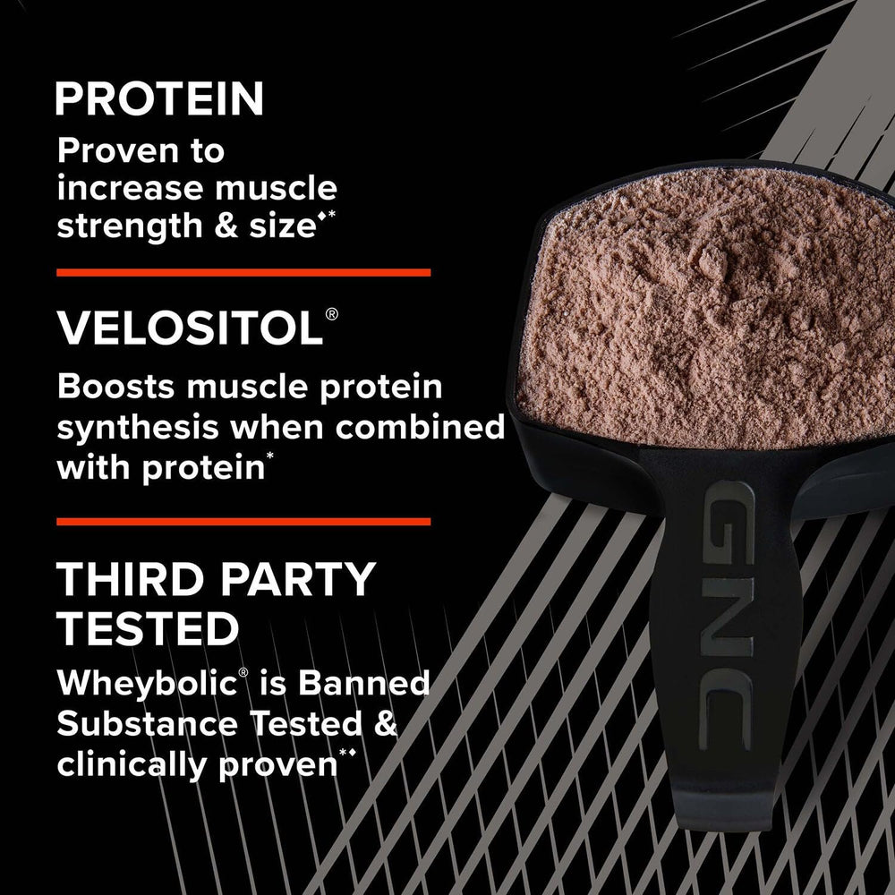 Close-up texture of GNC AMP Wheybolic coconut caramel powder