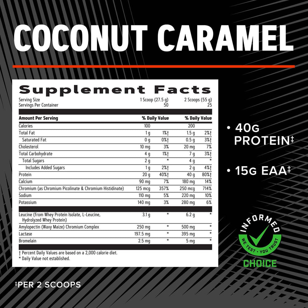 Front label view of GNC AMP Wheybolic coconut caramel tub