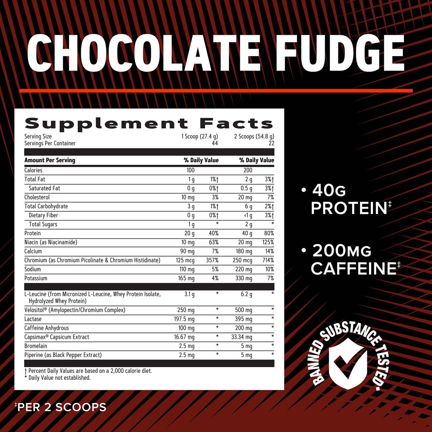 GNC AMP Wheybolic Ripped Chocolate Fudge tub open view demonstrates quick shake preparation