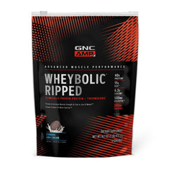 GNC AMP Wheybolic Ripped Cookies and Cream tub showing strength-focused packaging and flavor appeal