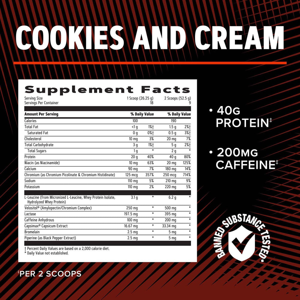 Close-up of Cookies and Cream texture and flavor profile of GNC AMP Wheybolic Ripped