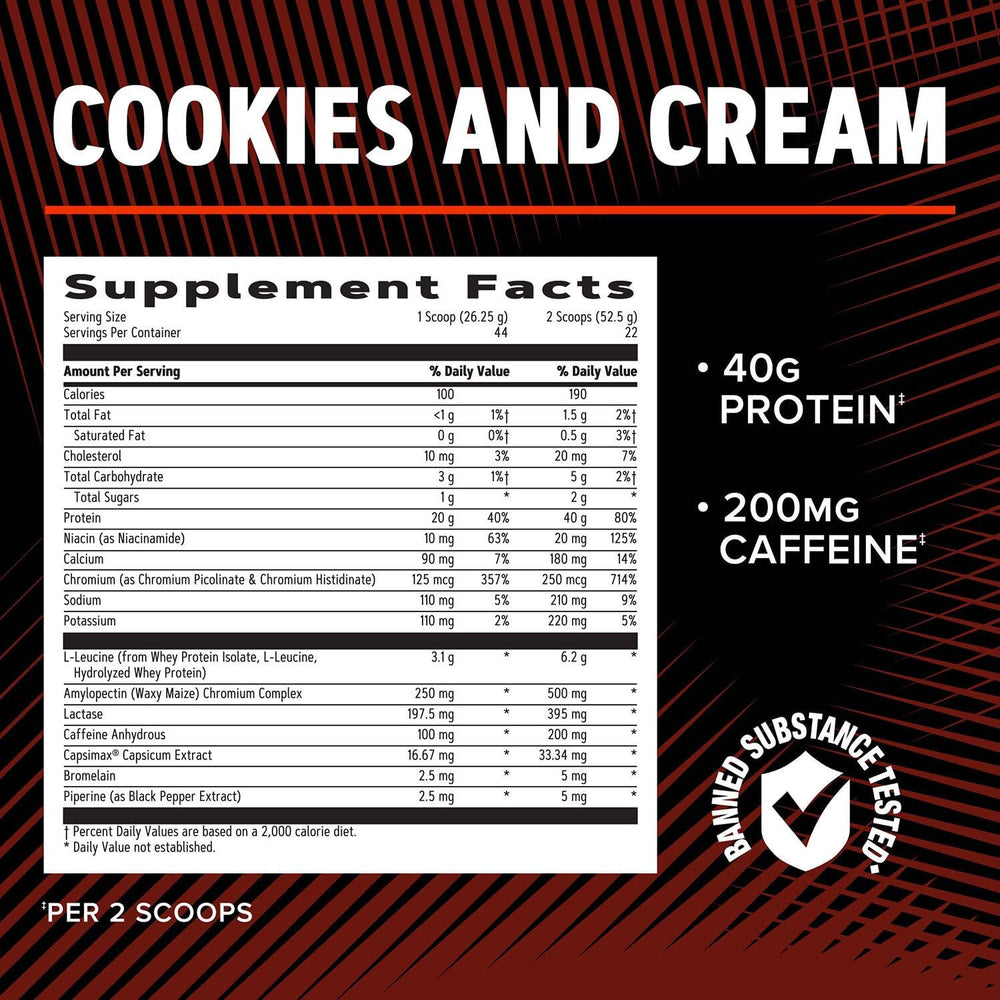 GNC AMP Wheybolic Ripped Cookies and Cream mixer bottle in kitchen setup
