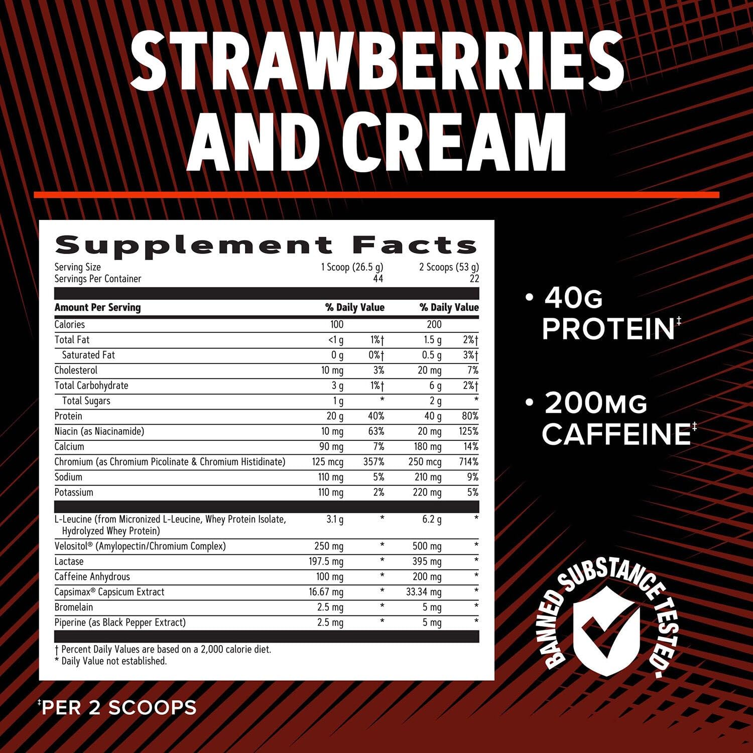 Pouring shake reveals strawberry cream flavor in a GNC AMP Wheybolic Ripped serving