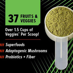 GNC Amplified Greens ICY Lemonade ingredients panel with 37+ fruits and vegetables