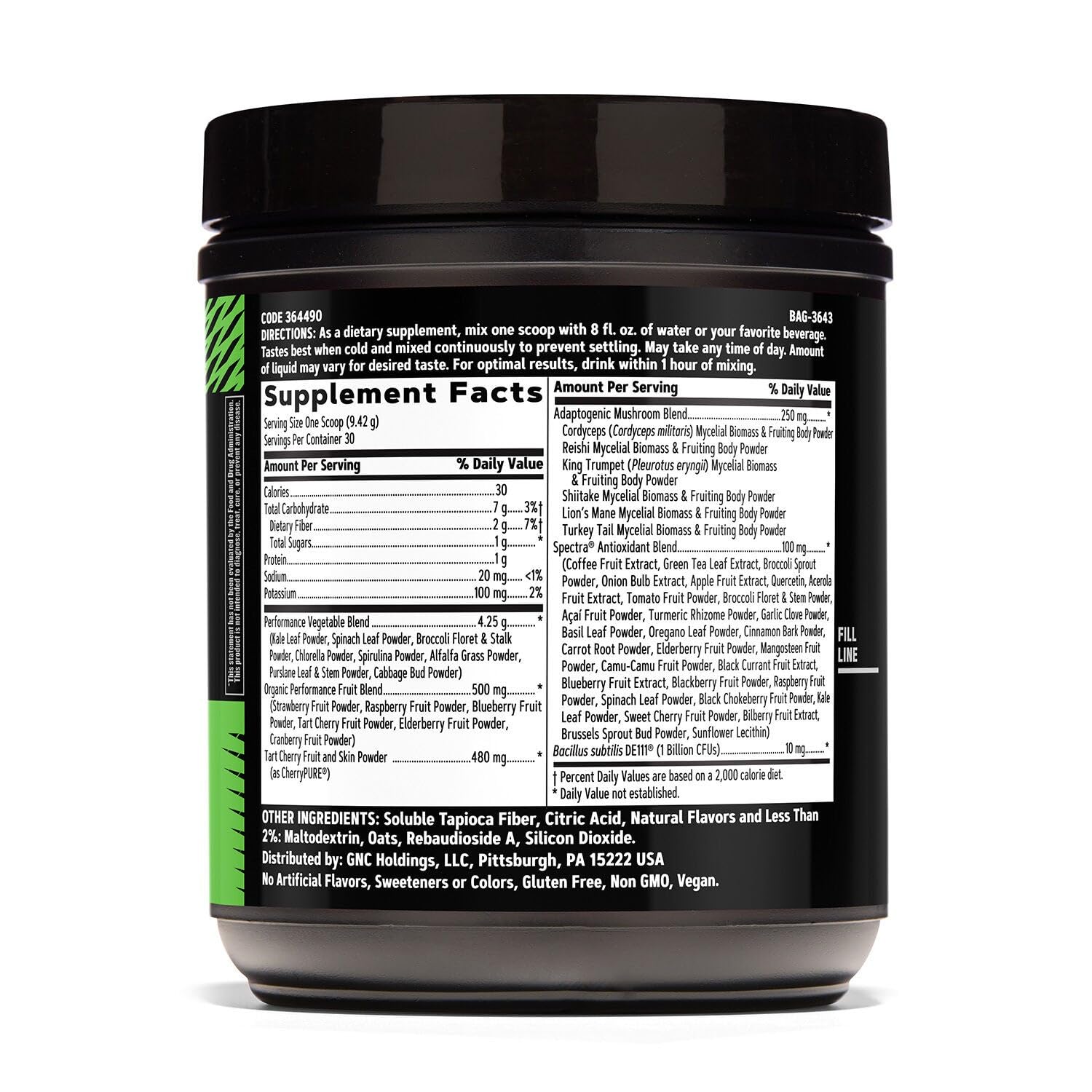 GNC Amplified Greens ICY Lemonade scoop showing easy daily greens mixing