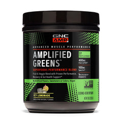 GNC Amplified Greens ICY Lemonade tub for post workout recovery and replenishment