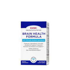 GNC Brain Health Formula bottle front showing caplets for memory support