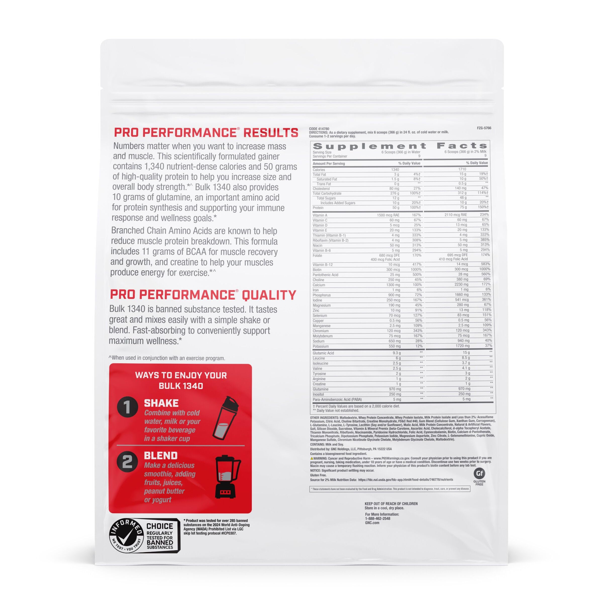 Close-up of GNC Bulk 1340 powder texture designed for easy mixing after workouts.