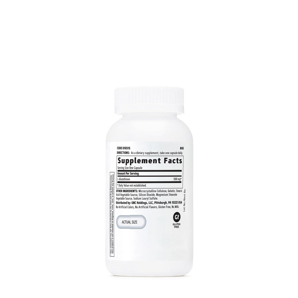 Close-up of GNC Glutathione capsules for daily wellness