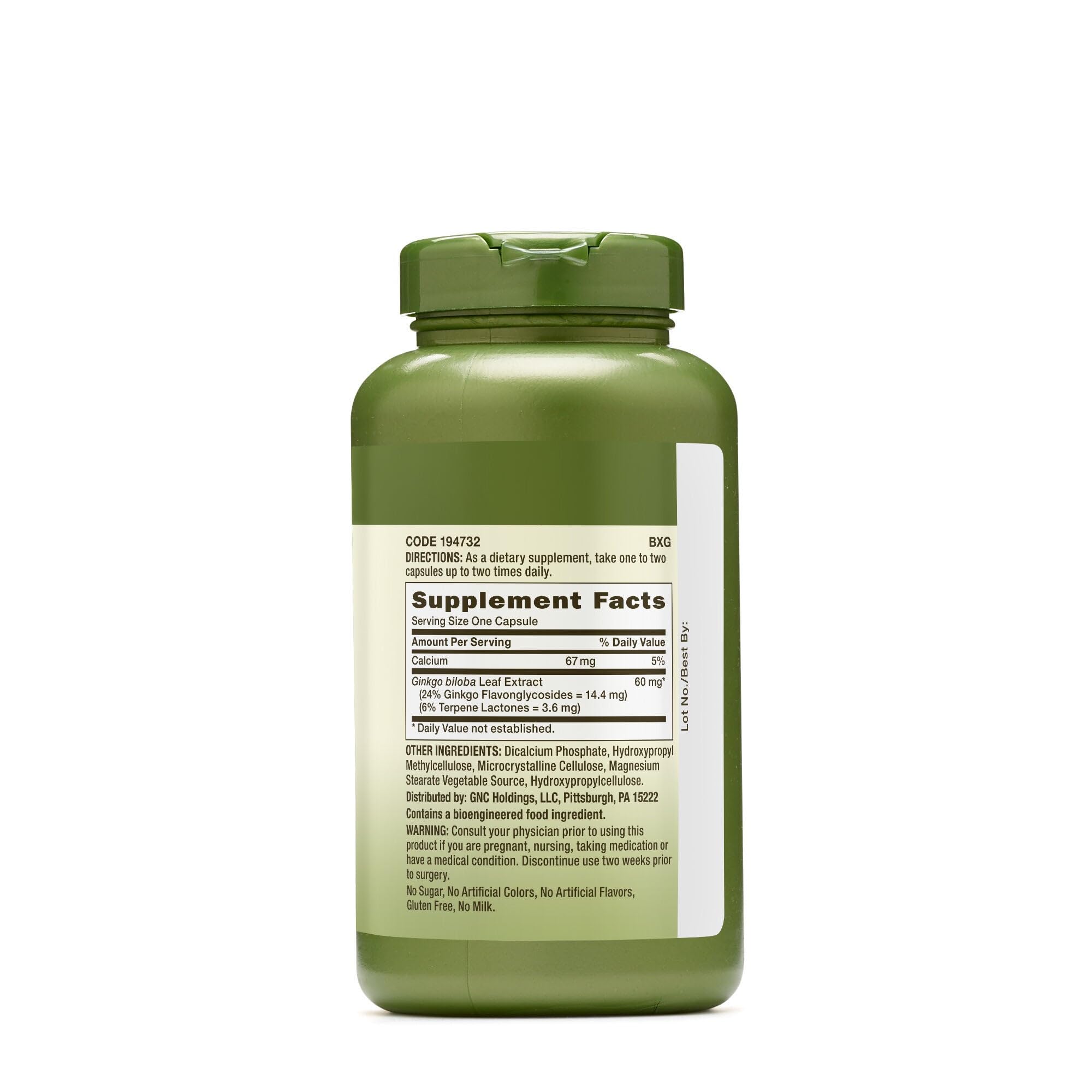 GNC Herbal Plus Ginkgo Biloba bottle cap close-up for easy daily use.