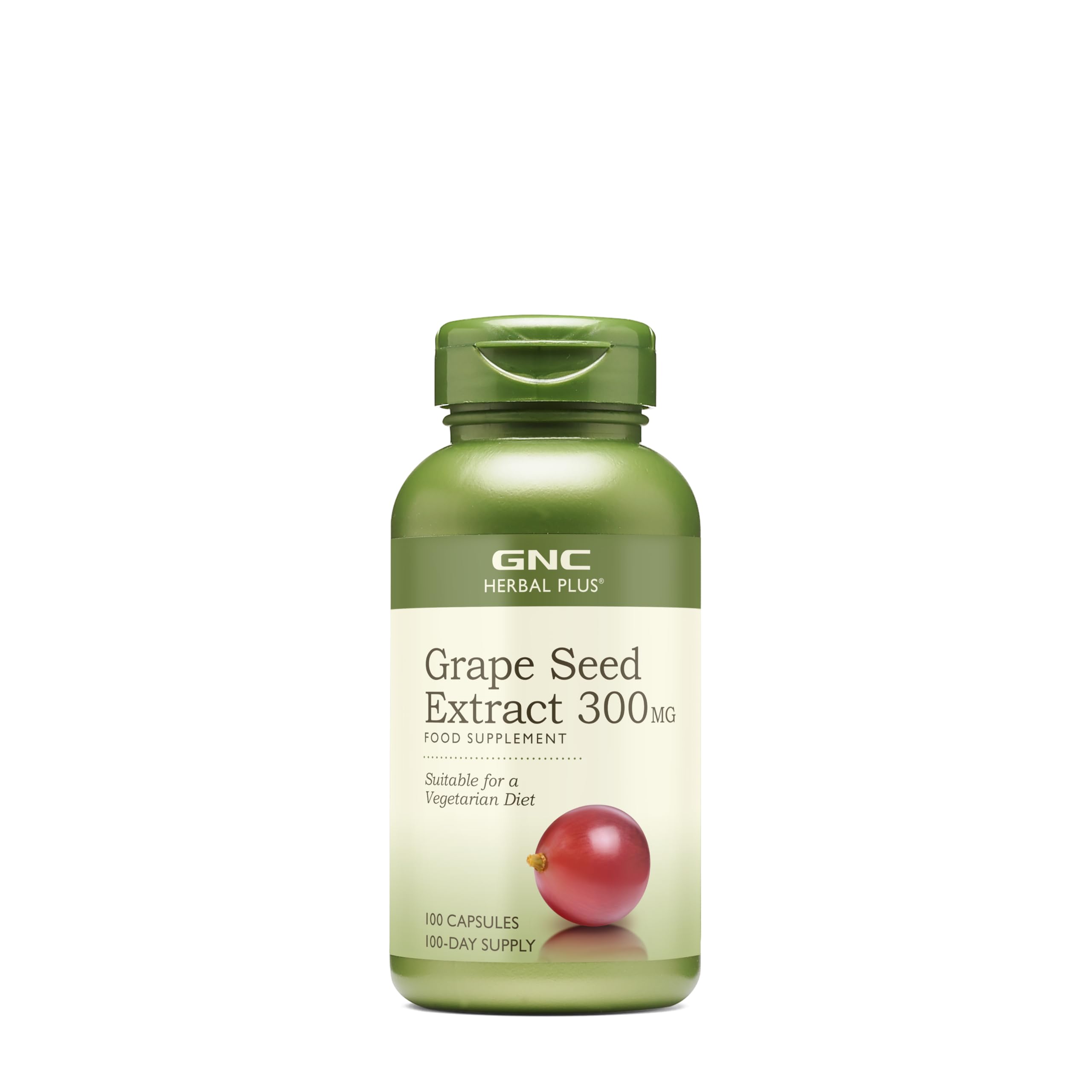 GNC Herbal Plus grape seed extract bottle front for antioxidant support.