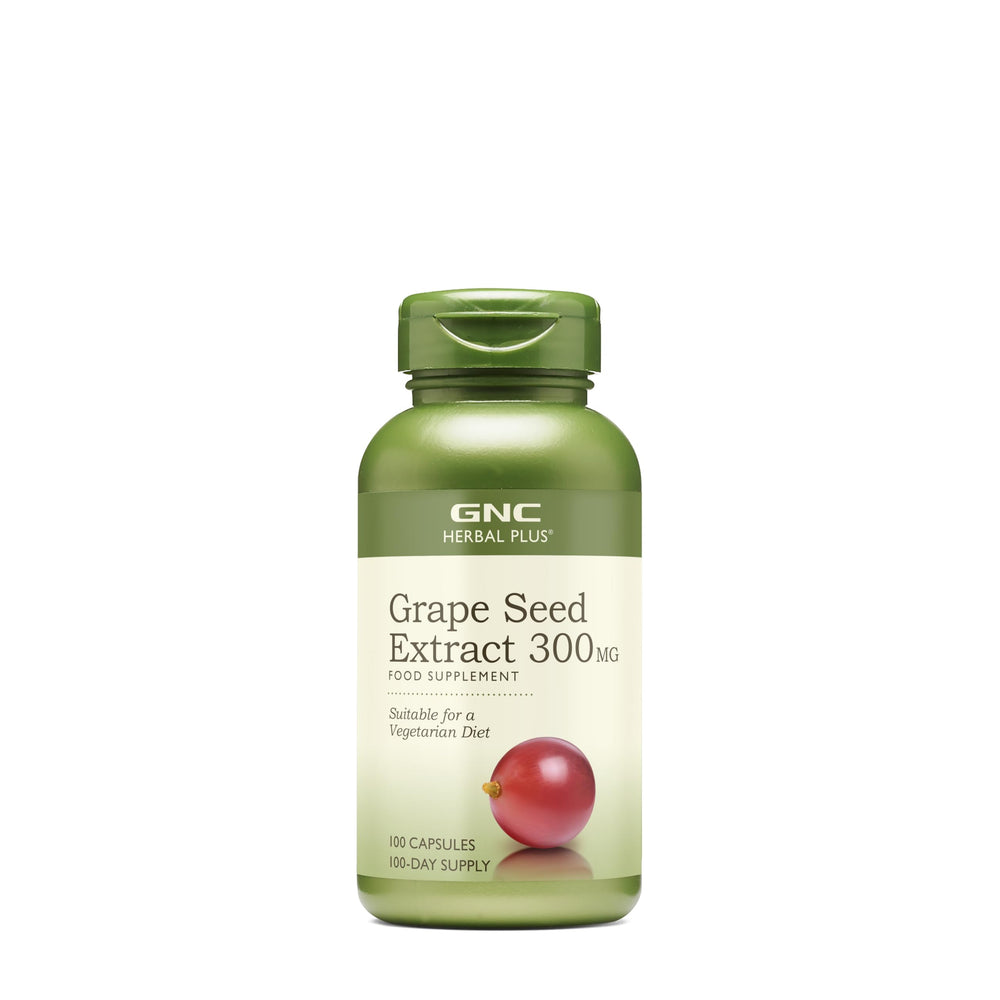 GNC Herbal Plus grape seed extract bottle front for antioxidant support.