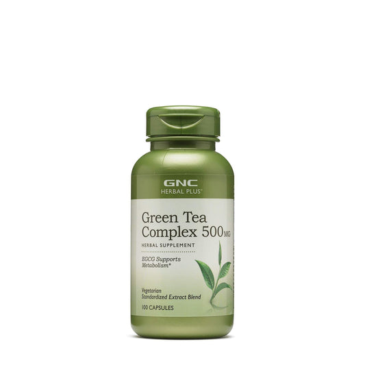 GNC Herbal Plus Green Tea Complex bottle front suggests daily metabolism support
