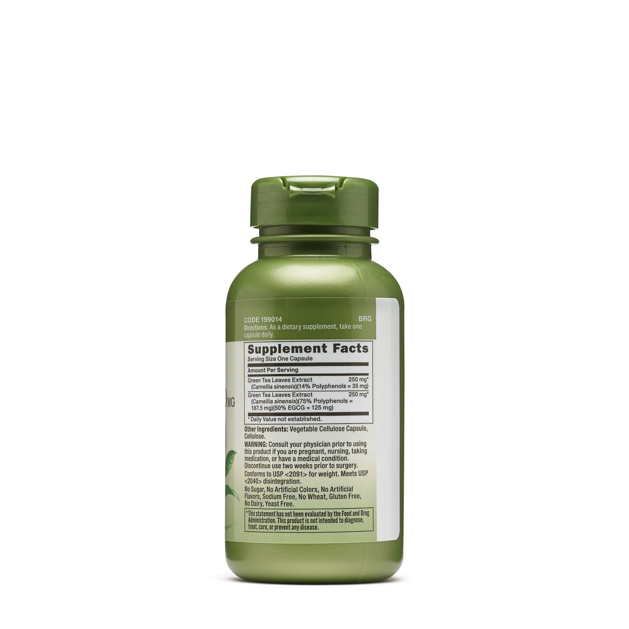 GNC Herbal Plus Green Tea Complex bottle label highlights EGCG polyphenols
