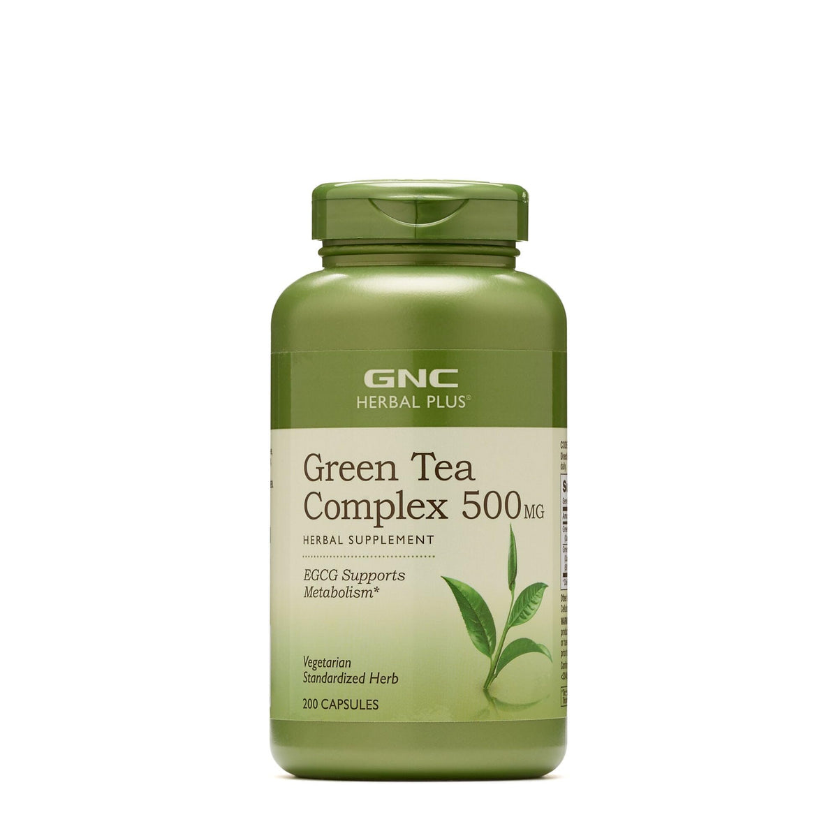 GNC Herbal Plus Green Tea Complex bottle with metabolism-supporting capsules