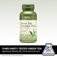 GNC Herbal Plus Green Tea Complex capsules close-up for convenient daily use