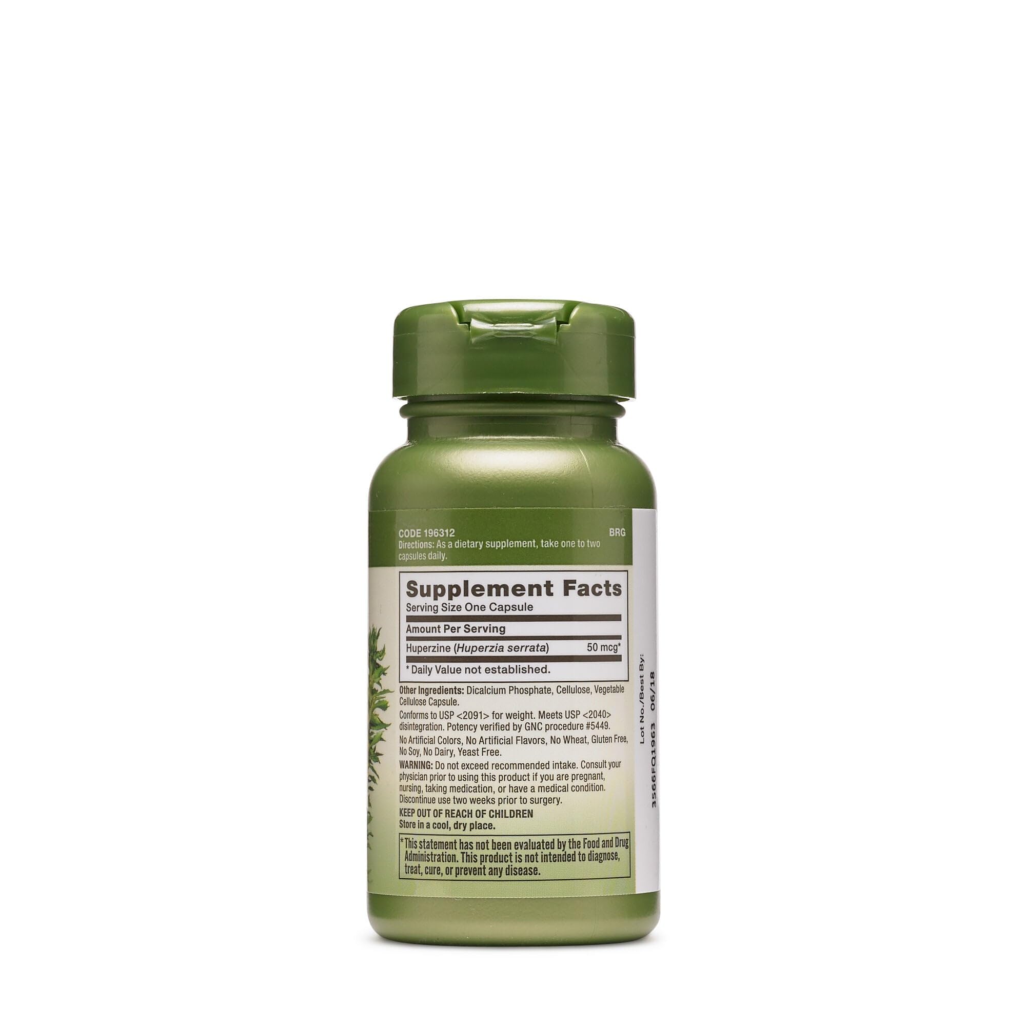 GNC Herbal Plus Huperzine A capsules for cognitive wellness