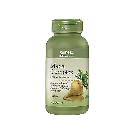 GNC Herbal Plus Maca Complex bottle for daily vitality support