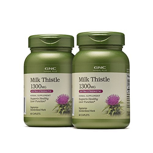 GNC Herbal Plus Milk Thistle 1300mg bottle front highlights extra strength liver support