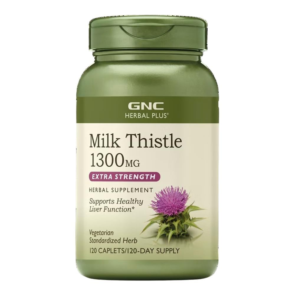GNC Herbal Plus Milk Thistle 1300mg bottle supports liver health naturally