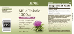 GNC Herbal Plus Milk Thistle 1300mg caplets ready for daily use.