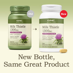 GNC Herbal Plus Milk Thistle label close-up shows gluten-free ingredients.