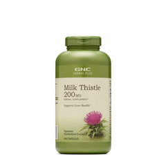 GNC Herbal Plus Milk Thistle bottle front with extra strength formula for liver support.