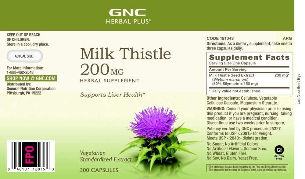 GNC Herbal Plus Milk Thistle capsules pour shows convenient serving for daily use.