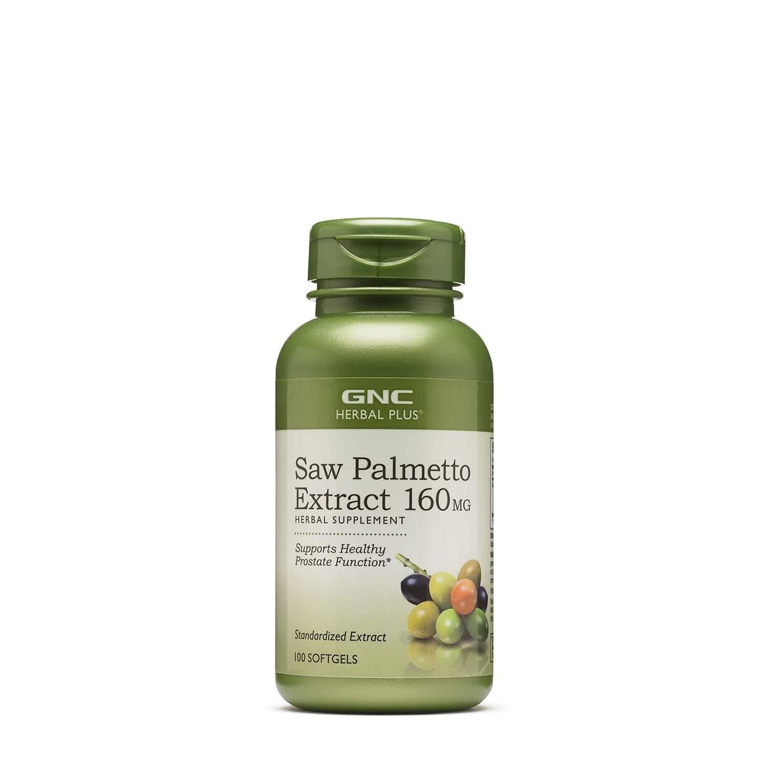 GNC Herbal Saw Palmetto Extract bottle shows the 160 mg formula for prostate wellness.