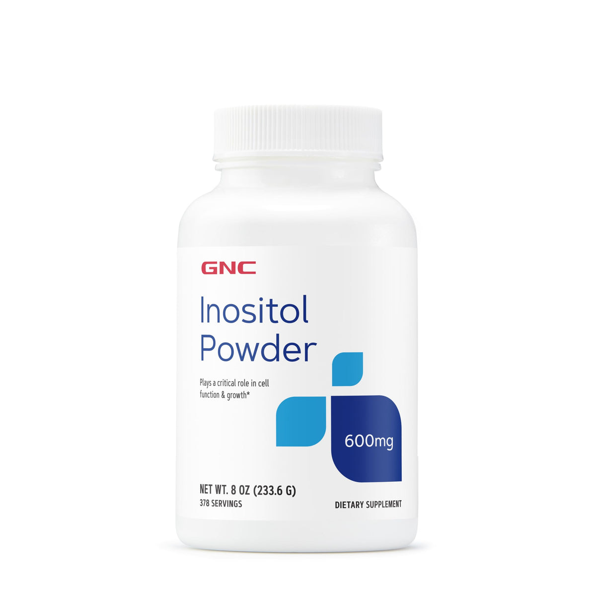 GNC Inositol Powder bottle shows 600mg per serving for daily use.