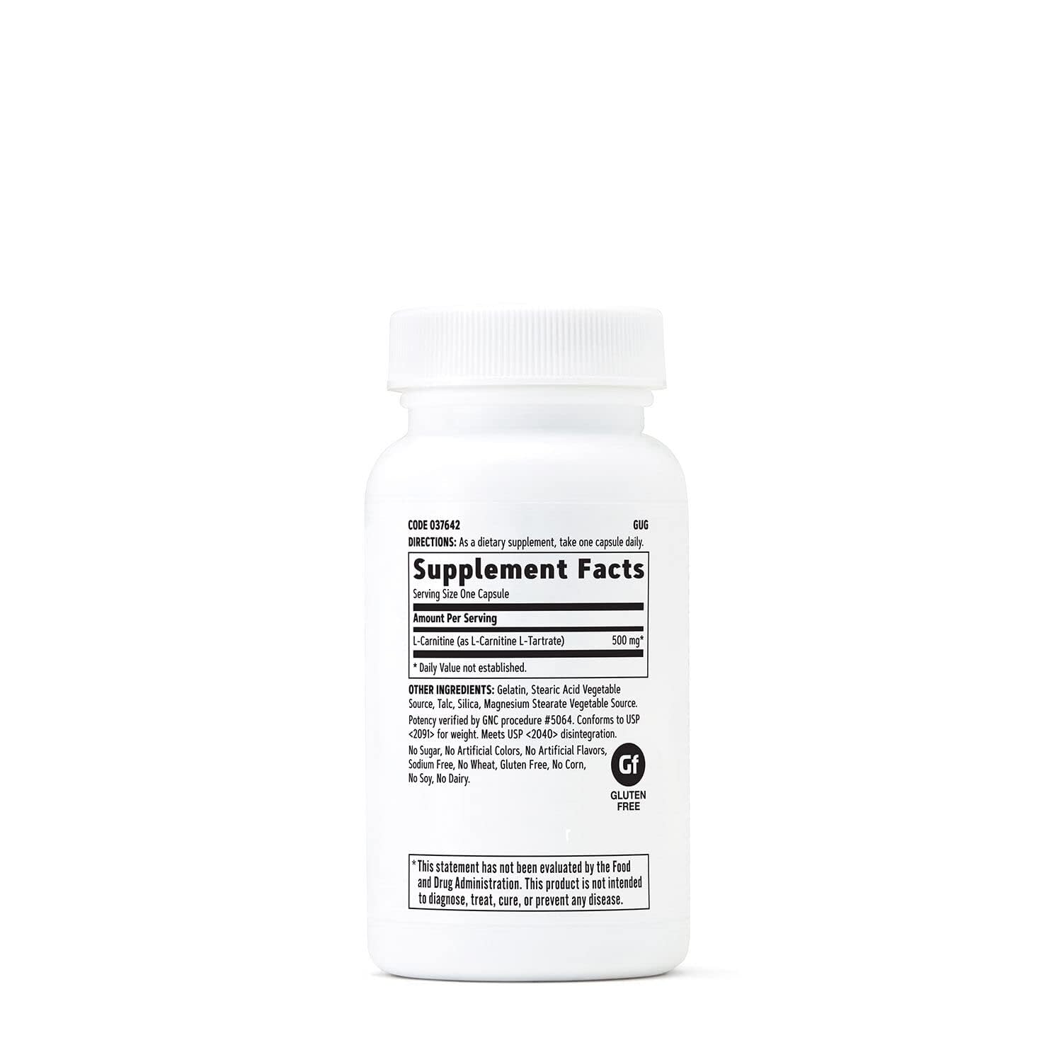 GNC L-Carnitine 500mg capsules front, simple daily supplement for recovery after training.