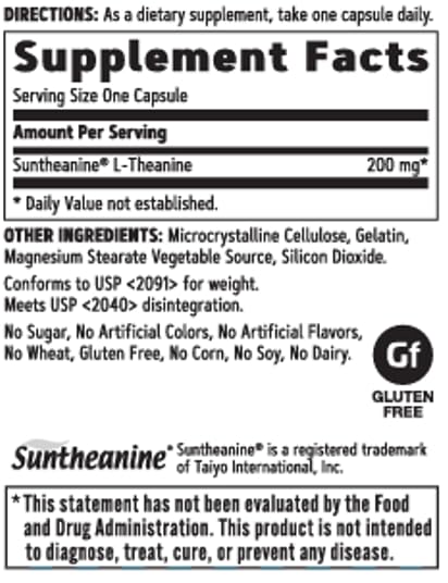 GNC L-Theanine 200mg packaging shown for simple daily use.