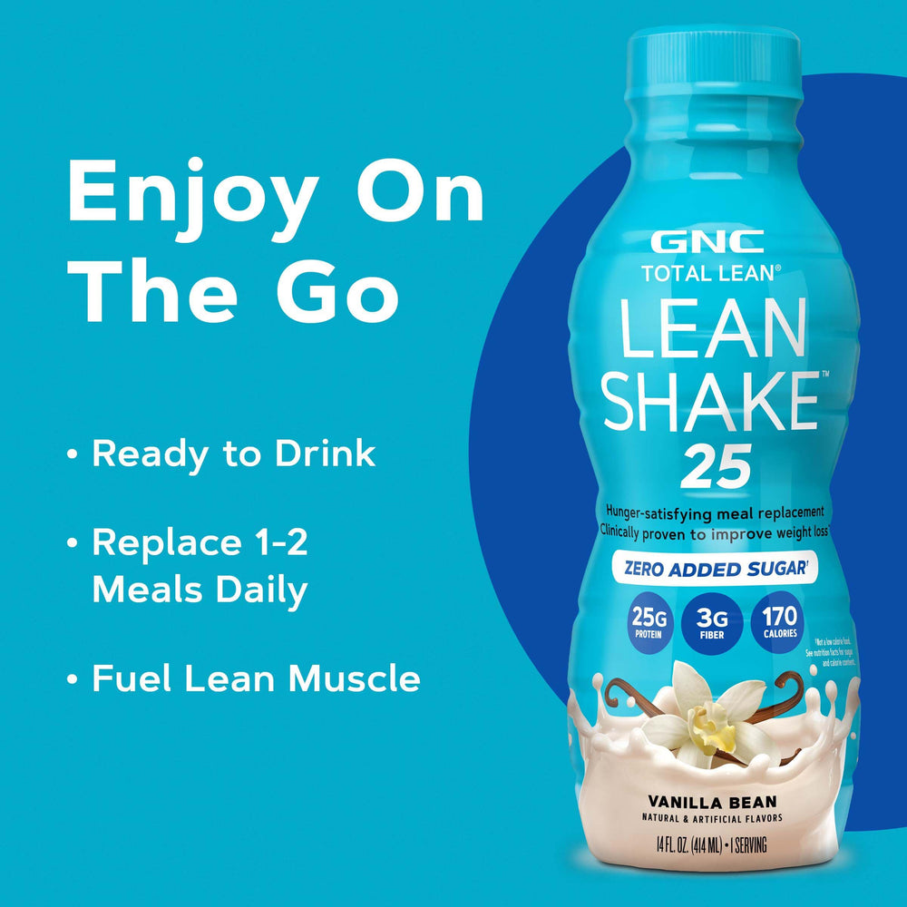 GNC Lean Shake 25 pack of 12 ready-to-drink bottles.
